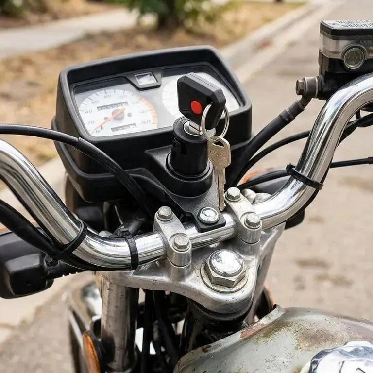 125cc Bike Ignition Switch & Helmet Lock Combo Black Metal