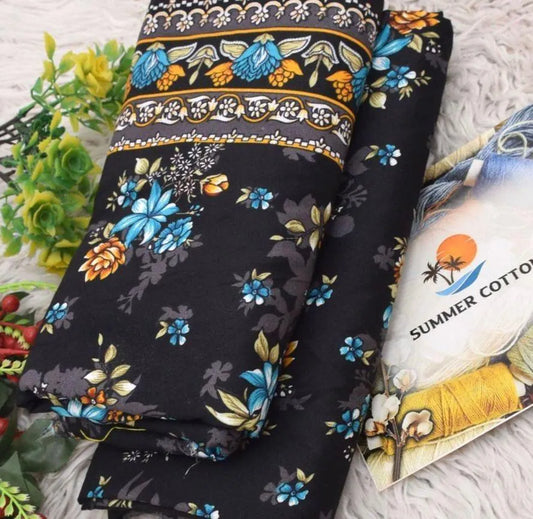Black Floral Summer Cotton 2 Pc Suit