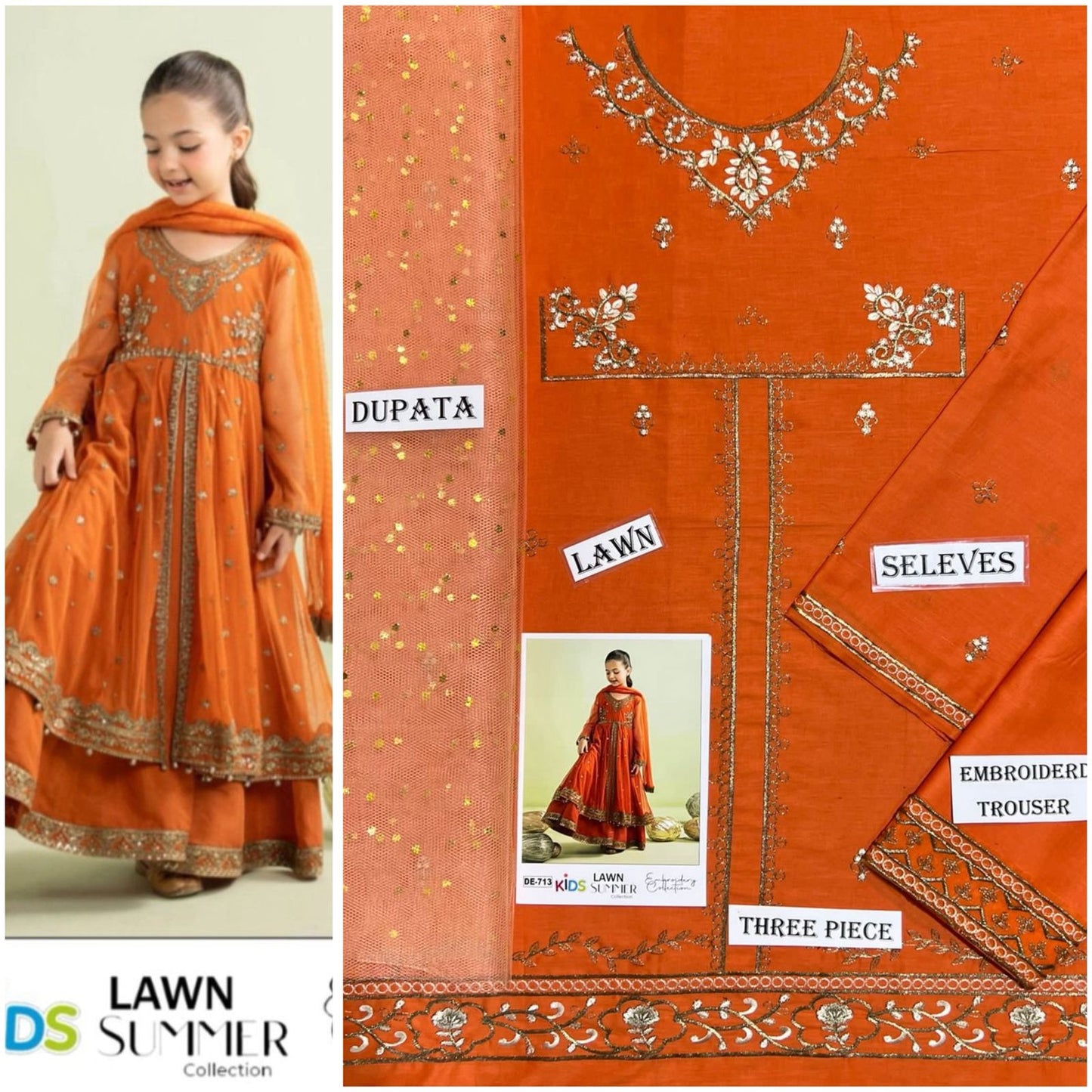 Embroidered Lawn 3-Piece Suit for Girls 06-12Y