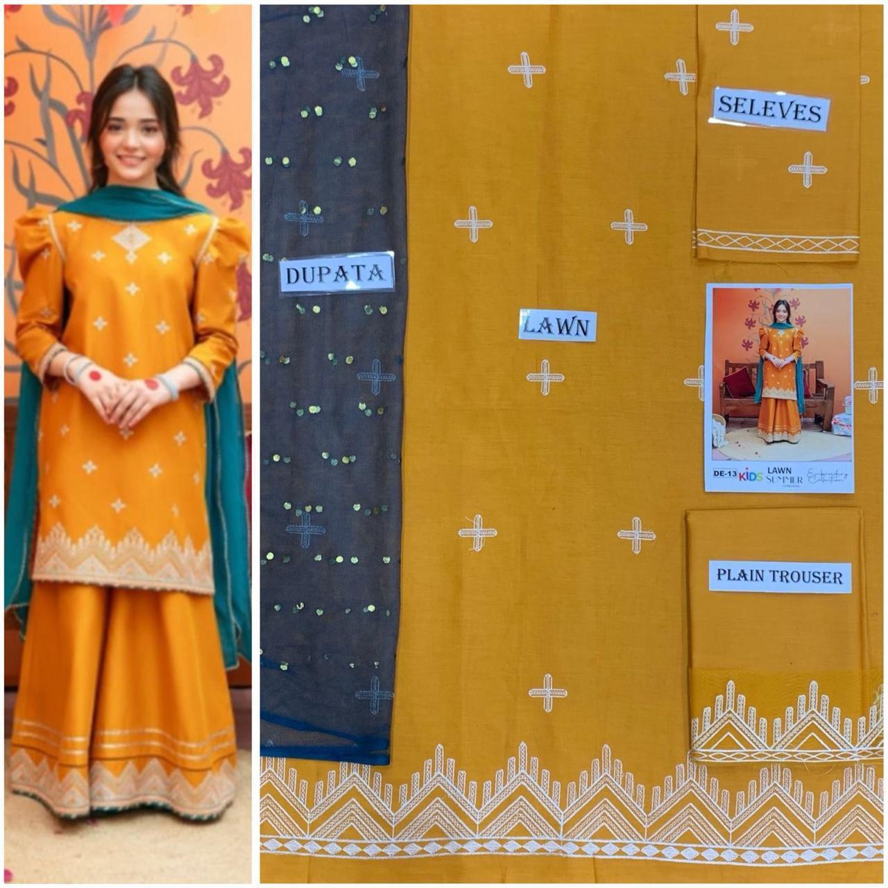 Embroidered Lawn 3-Piece Suit for Girls 06-12Y