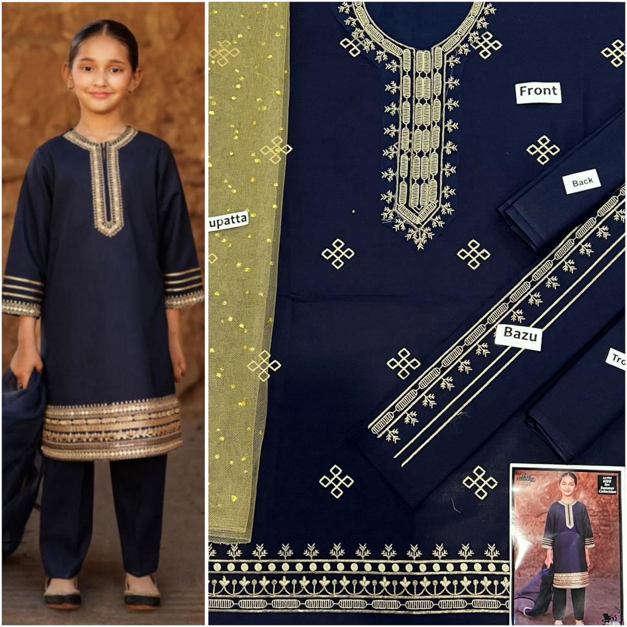 Embroidered Lawn 3-Piece Suit for Girls 06-12Y