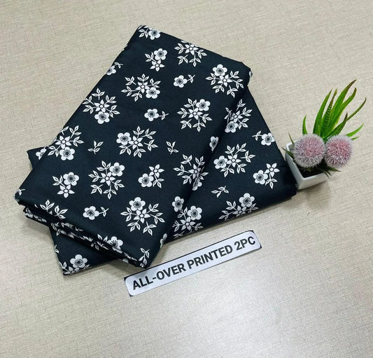 All Over Printed 2PC Black Floral Cotton Shirt and Trouser