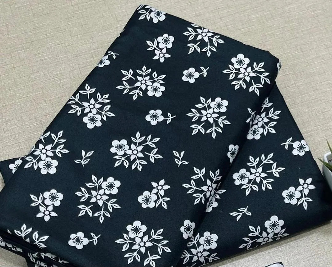 All Over Printed 2PC Black Floral Cotton Shirt and Trouser