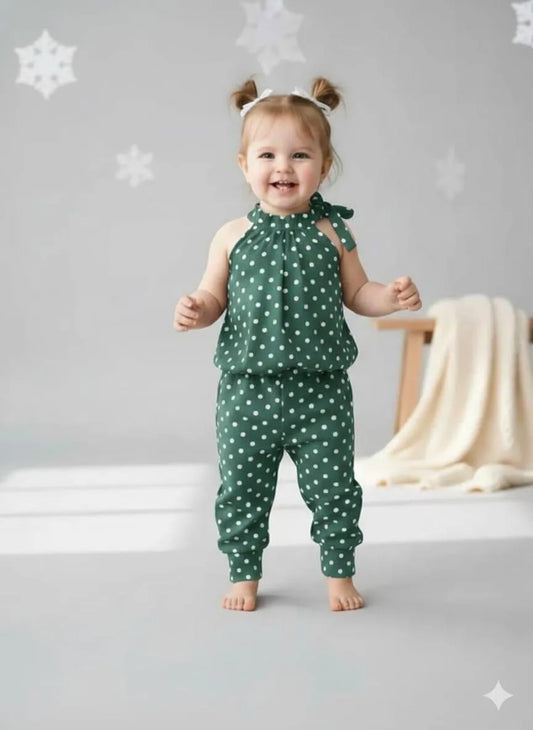 Baby Girl Green Polka Dot Cotton Pajamas Set