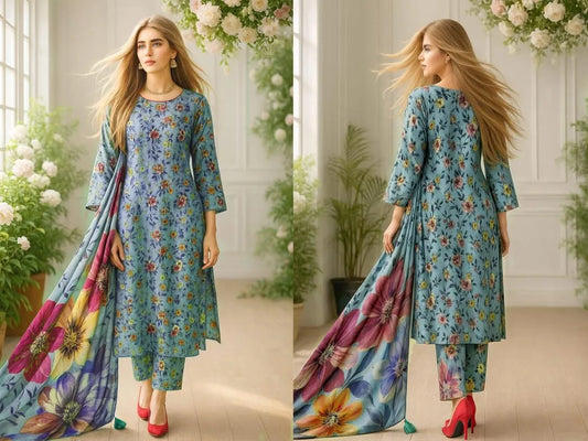 3 Pcs Women's Unstitched Printed Suit