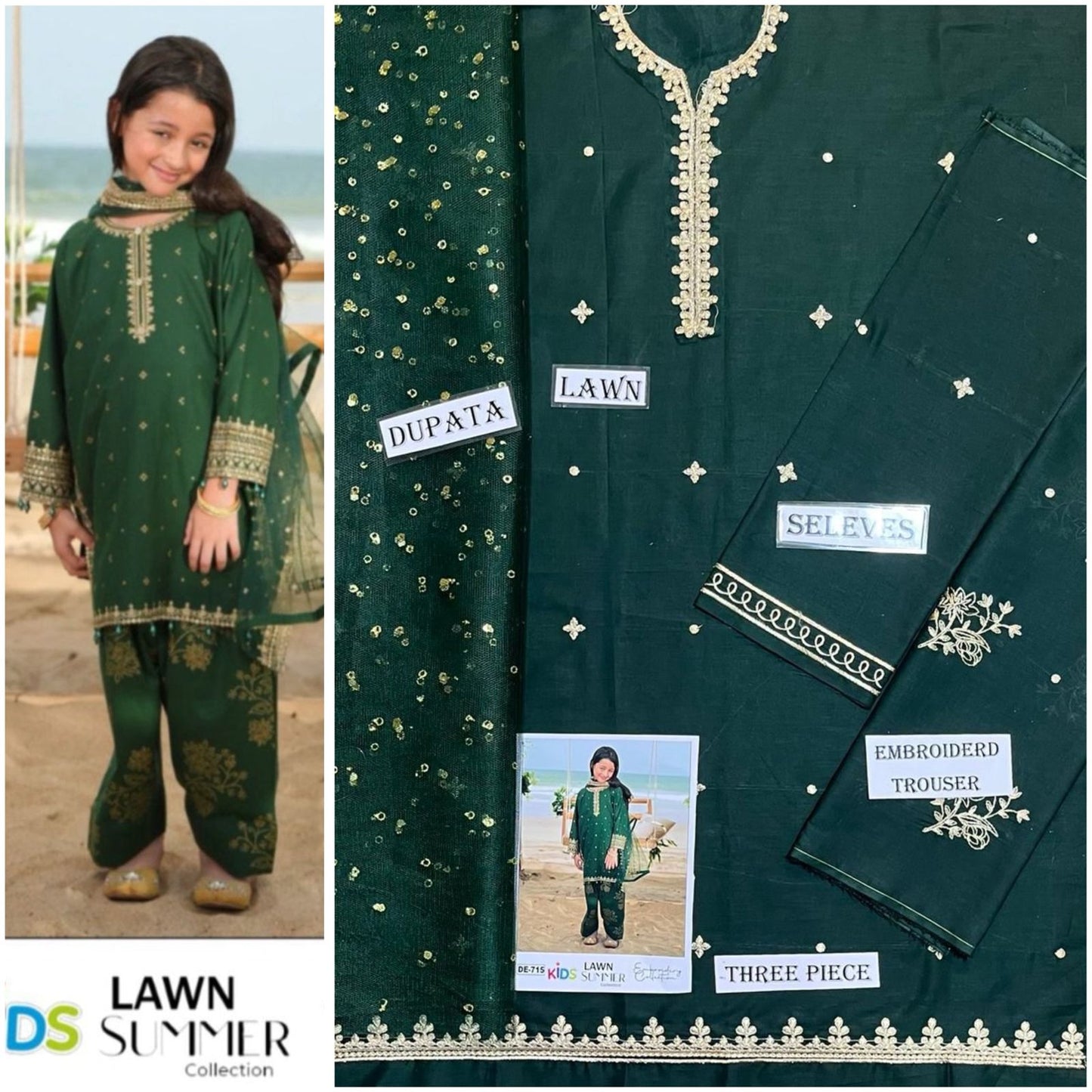 Embroidered Lawn 3-Piece Suit for Girls 06-12Y