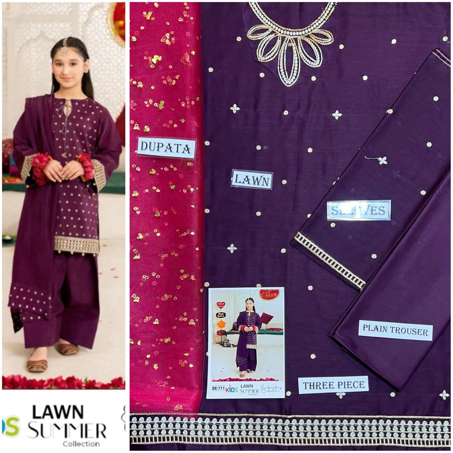 Embroidered Lawn 3-Piece Suit for Girls 06-12Y