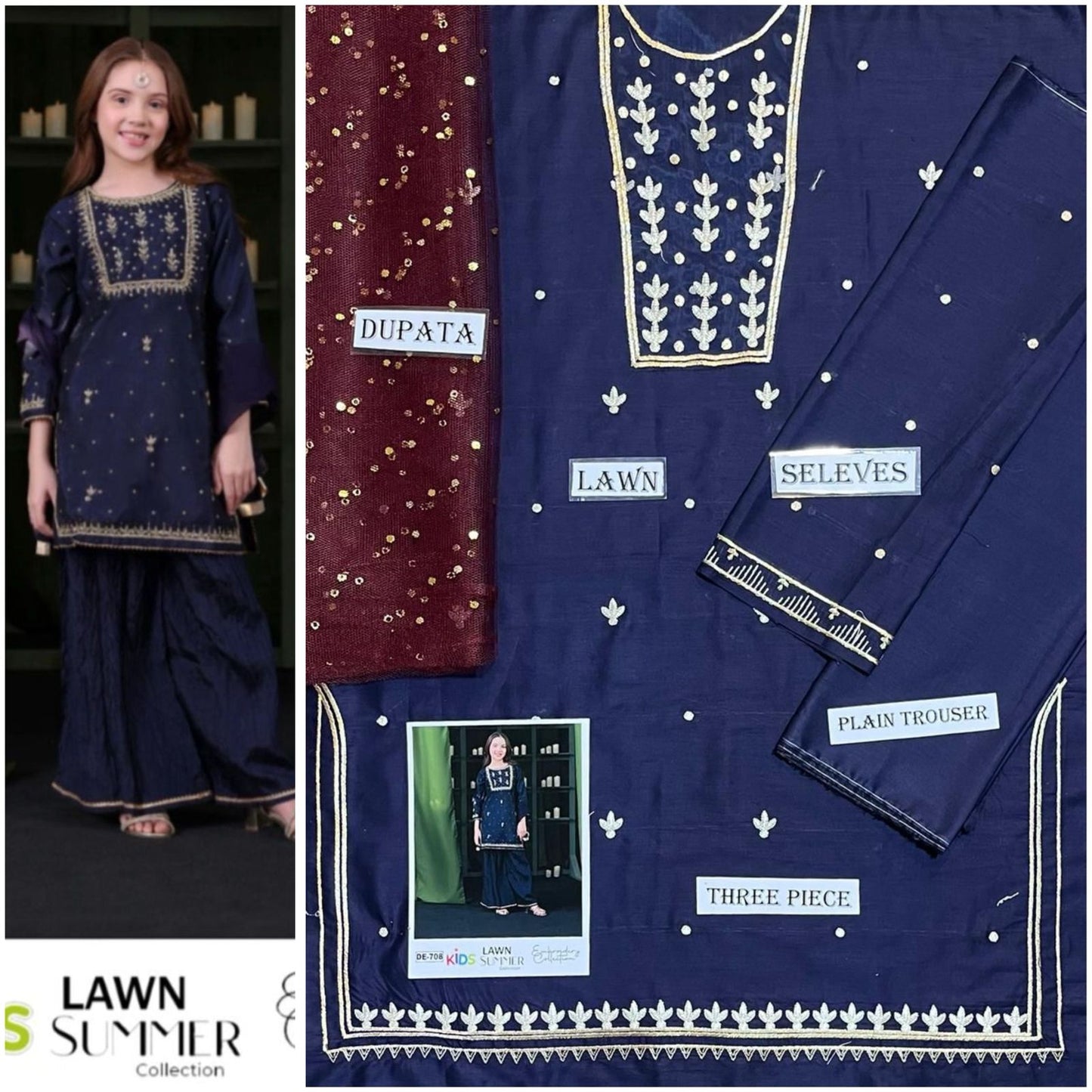 Embroidered Lawn 3-Piece Suit for Girls 06-12Y