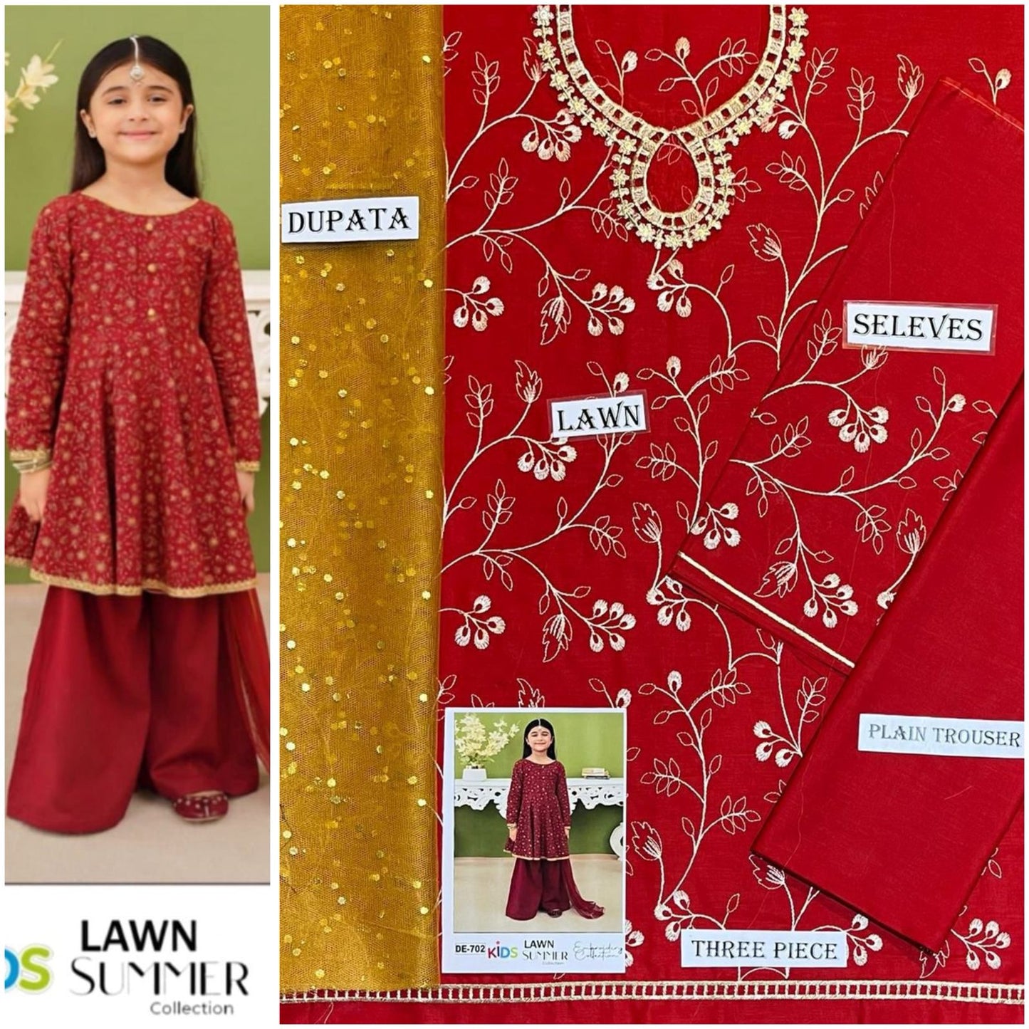 Embroidered Lawn 3-Piece Suit for Girls 06-12Y