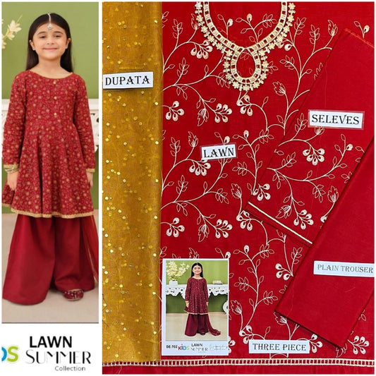 Embroidered Lawn 3-Piece Suit for Girls 06-12Y