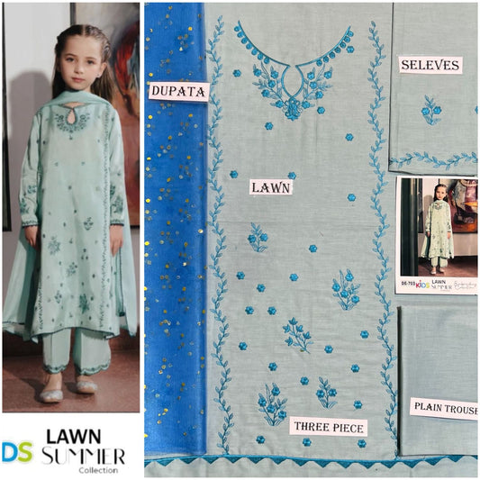 Embroidered Lawn 3-Piece Suit for Girls 06-12Y