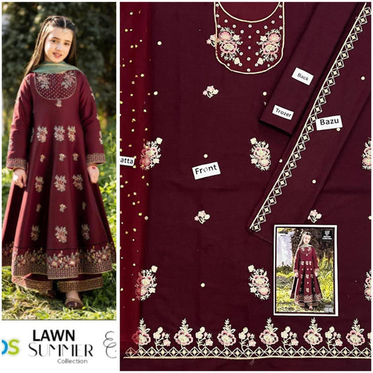 Embroidered Lawn 3-Piece Suit for Girls 06-12Y