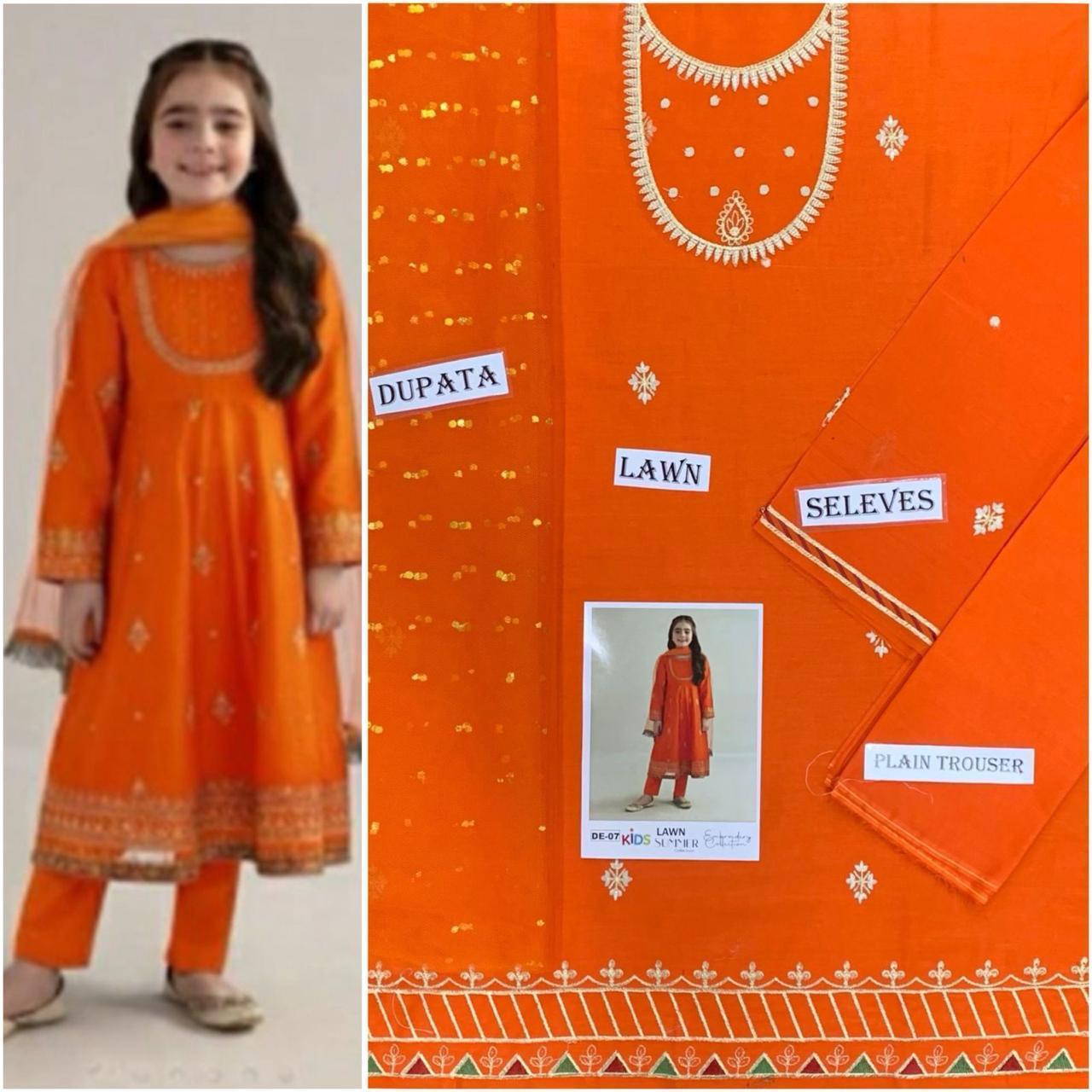 Embroidered Lawn 3-Piece Suit for Girls 06-12Y