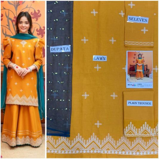 Embroidered Lawn 3-Piece Suit for Girls 06-12Y