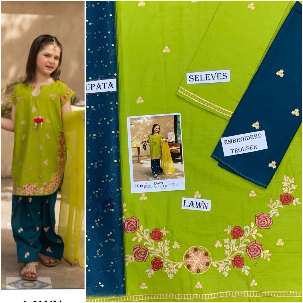 Embroidered Lawn 3-Piece Suit for Girls 06-12Y