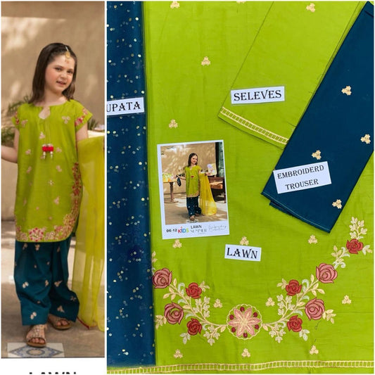 Embroidered Lawn 3-Piece Suit for Girls 06-12Y