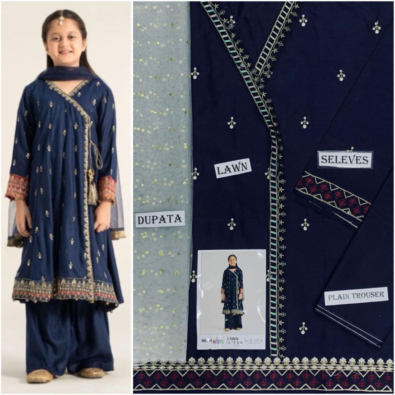 Embroidered Lawn 3-Piece Suit for Girls 06-12Y