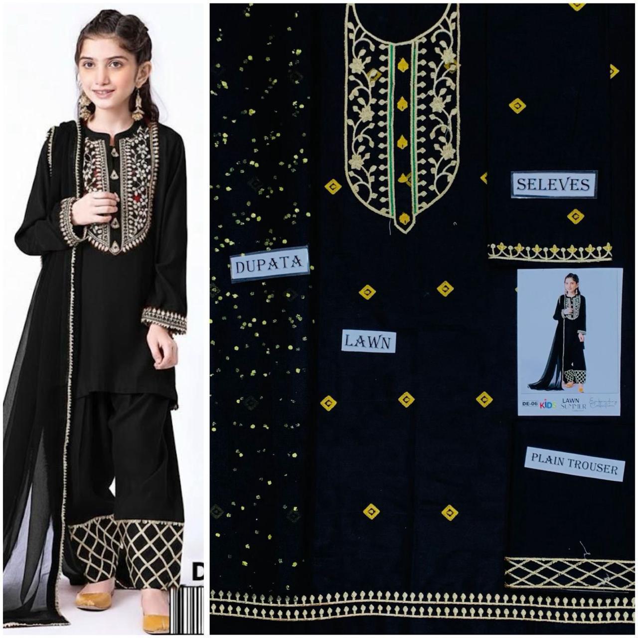 Embroidered Lawn 3-Piece Suit for Girls 06-12Y