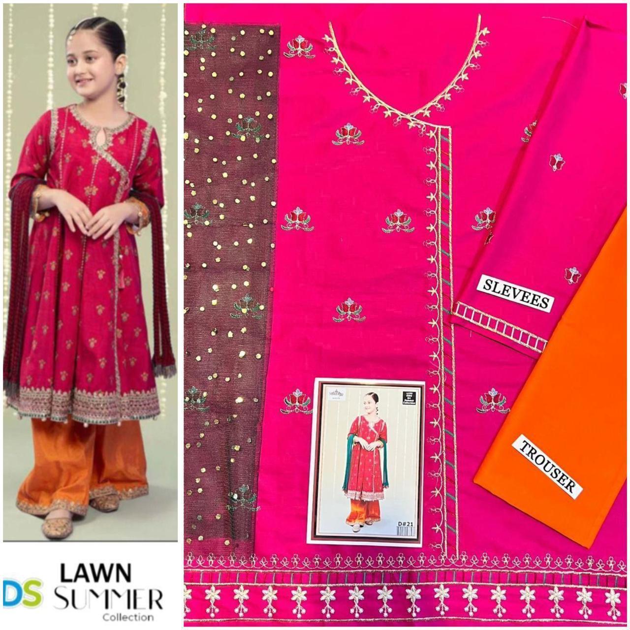 Embroidered Lawn 3-Piece Suit for Girls 06-12Y