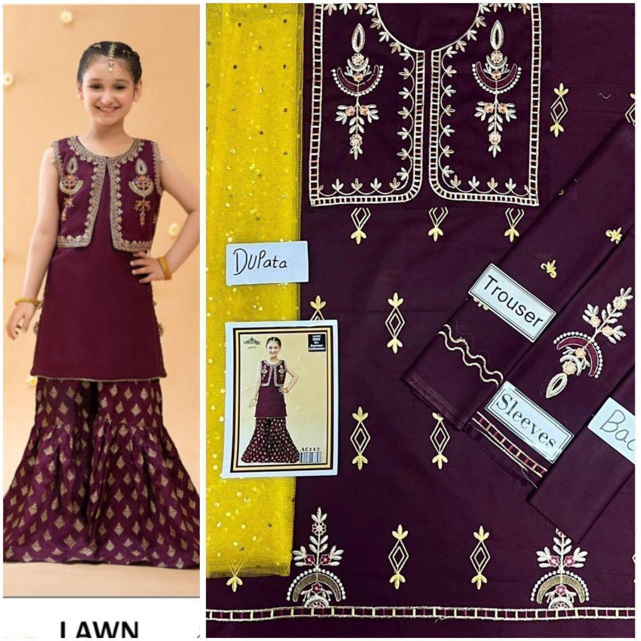 Embroidered Lawn 3-Piece Suit for Girls 06-12Y