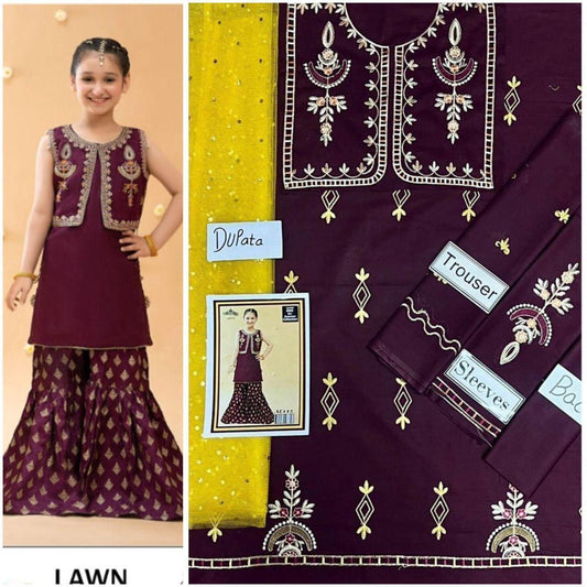 Embroidered Lawn 3-Piece Suit for Girls 06-12Y